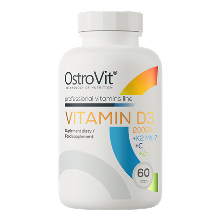 OstroVit Vitamine D3 2000 IU + K2 MK-7 + C + Zn 60 gélules